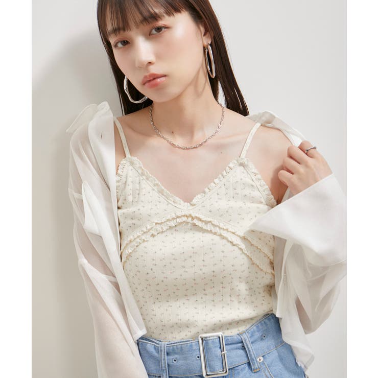 【洗える】パターンメッシュフリルキャミソール | VIS  | 詳細画像2 