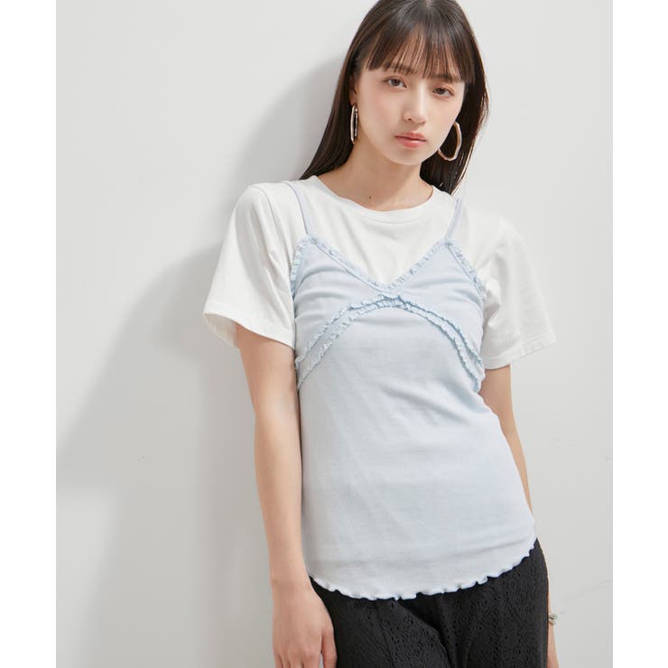 【洗える】パターンメッシュフリルキャミソール | VIS  | 詳細画像8 