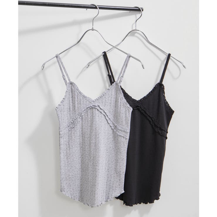 グレー系(09) | 【洗える】パターンメッシュフリルキャミソール | VIS 