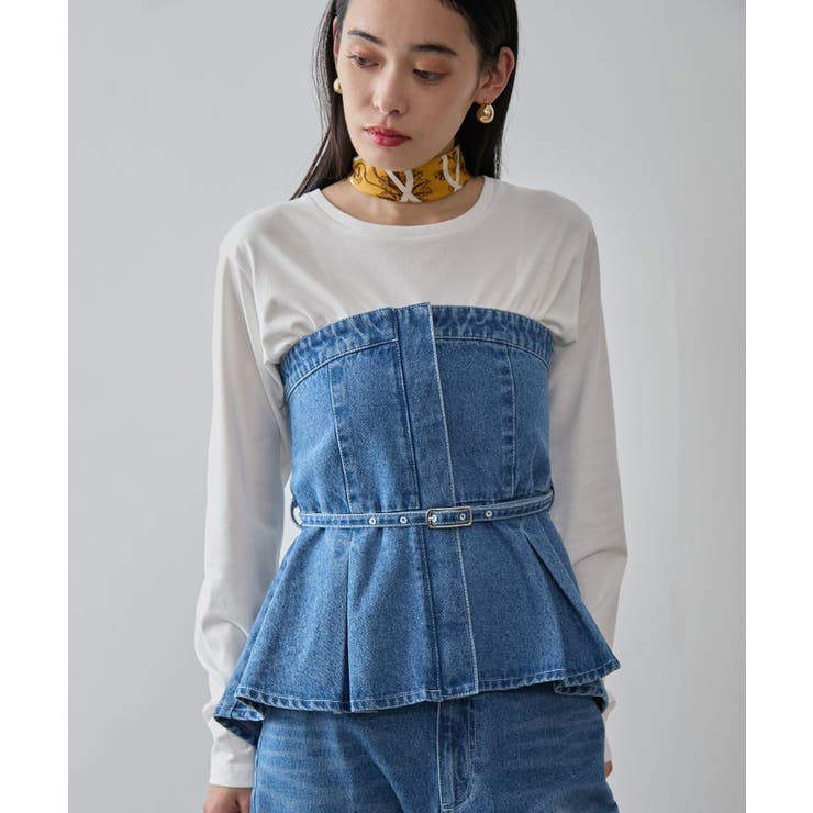 ブルー(44) | 【洗える】デニムフレアベアトップ | VIS 