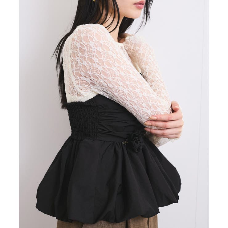 コサージュ付きバルーンナイロンビスチェ | VIS  | 詳細画像4 