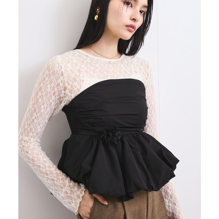 ブラック(01) | コサージュ付きバルーンナイロンビスチェ | VIS 