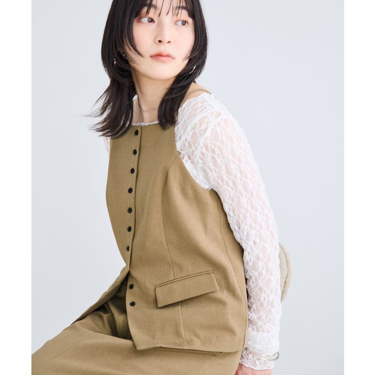 ベージュ系(28) | サマーツィードボタンアップキャミトップス/セットアップ対応 | VIS 