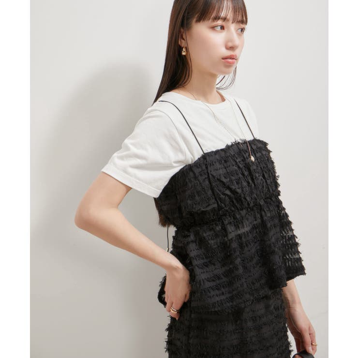 ブラック(01) | 【洗える】フリンジジャガードビスチェ | VIS 