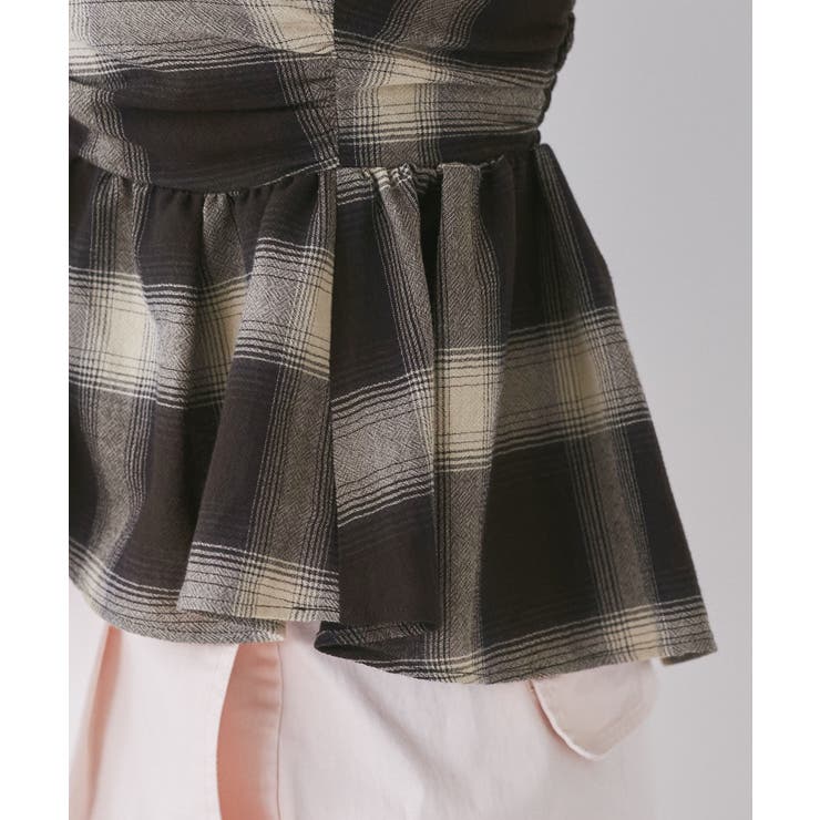 オンブレチェック　シャツ　リボンビスチェ　セット オンブレチェックシャツリボンビスチェセット