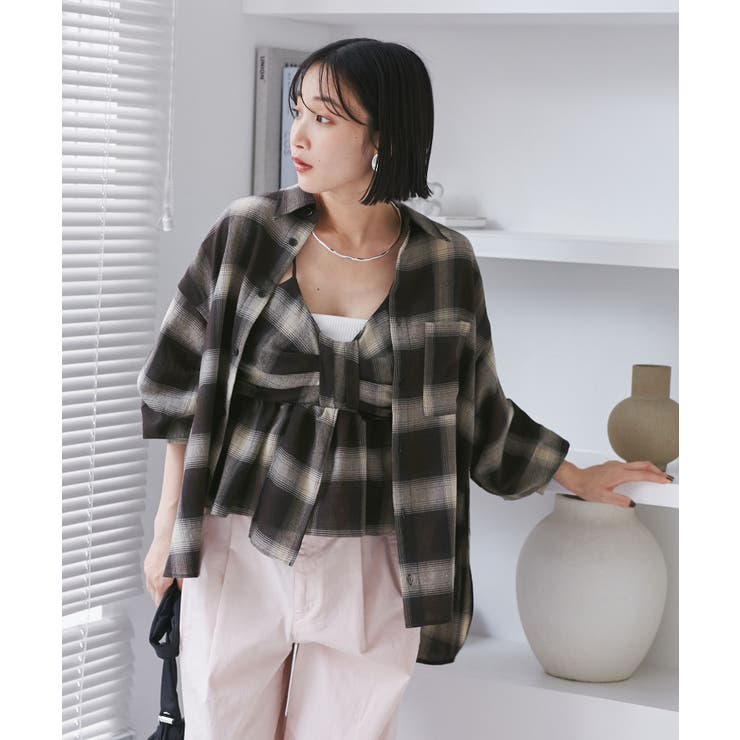 mideal オンブレチェックダブルリボンビスチェ ombre check double ribbon bustier / オンブレチェックダブル