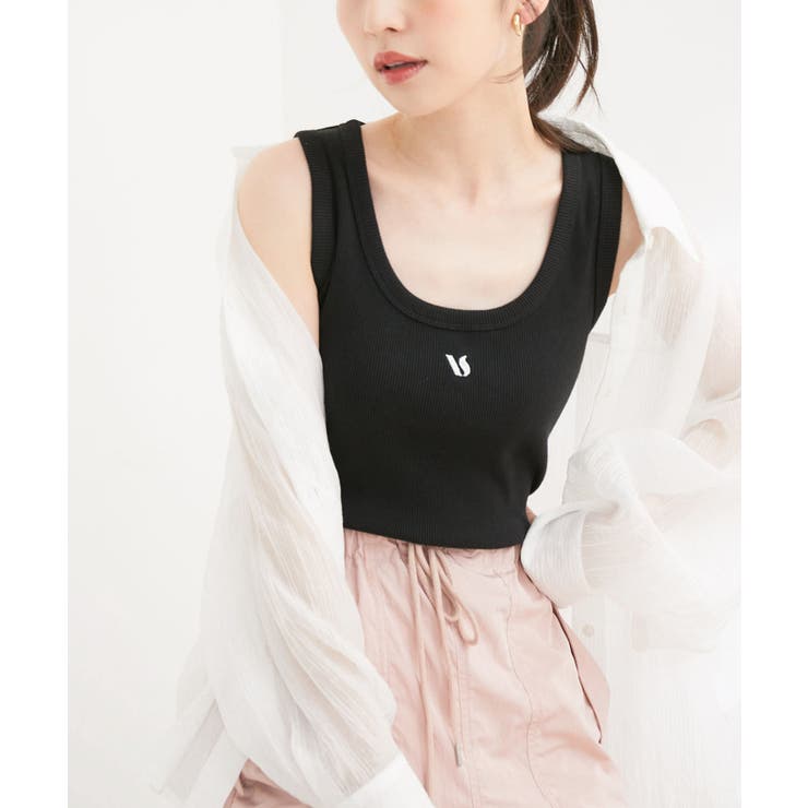 ブラック(01) | 【洗える】フロントロゴ刺繍タンクトップ | VIS 