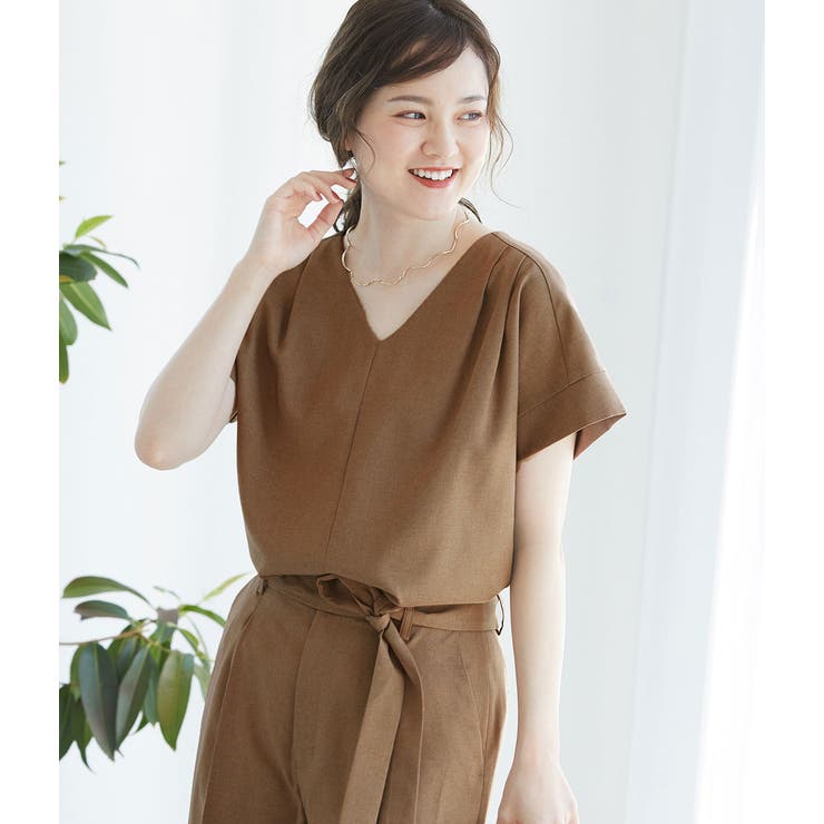 【セットアップ対応】【EASY CARE】麻調タックブラウス | VIS  | 詳細画像12 