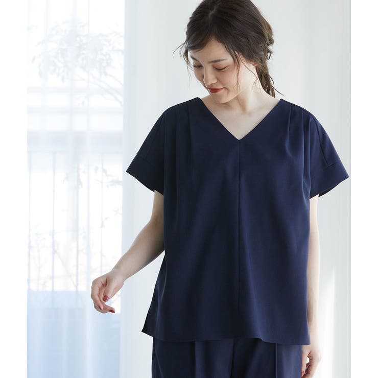 【セットアップ対応】【EASY CARE】麻調タックブラウス | VIS  | 詳細画像7 