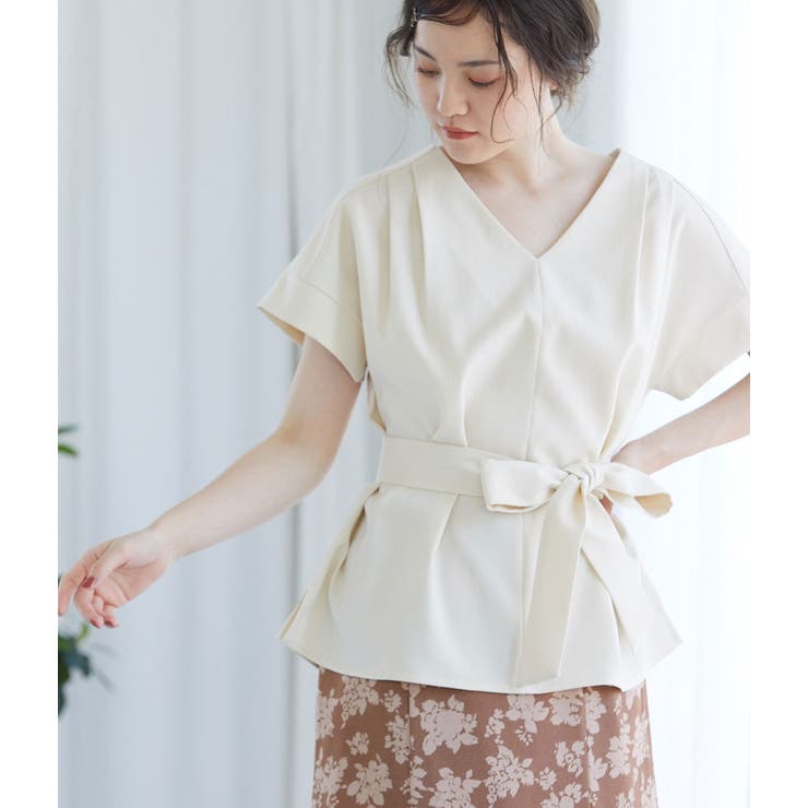 ホワイト(10) | 【セットアップ対応】【EASY CARE】麻調タックブラウス | VIS 