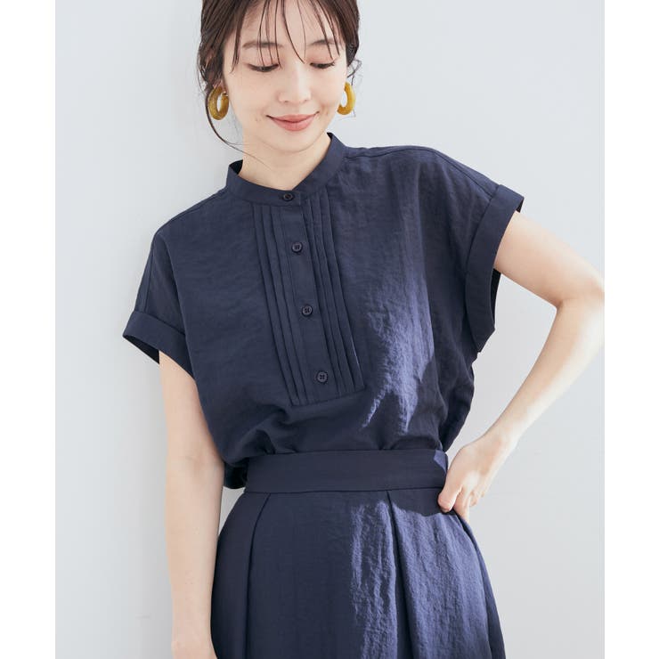 ネイビー(40) | 【セットアップ対応】柄＆無地アソートブラウス【EASY CARE】 | VIS 