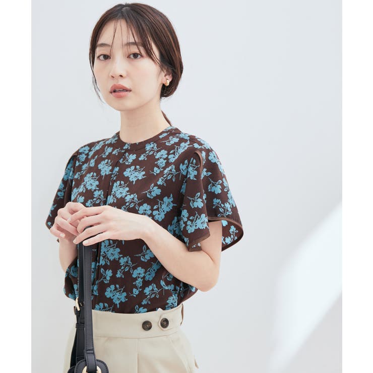 花柄＆無地スタンドネックパイピングスリーブブラウス | VIS  | 詳細画像10 