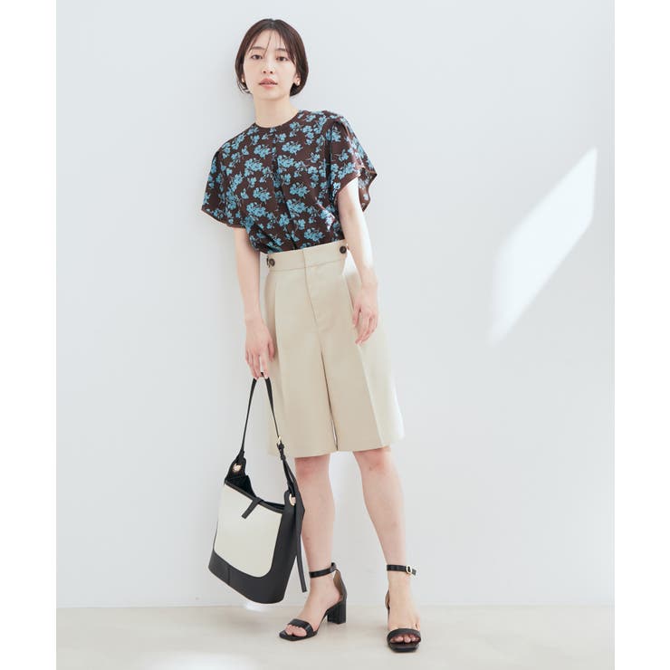 花柄＆無地スタンドネックパイピングスリーブブラウス | VIS  | 詳細画像13 