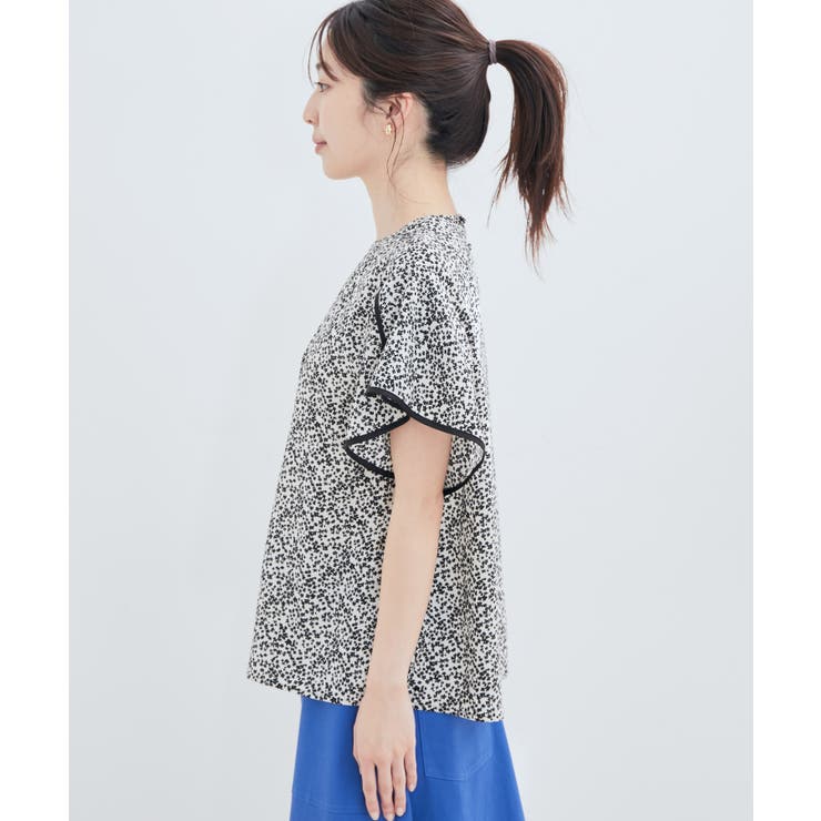 花柄＆無地スタンドネックパイピングスリーブブラウス | VIS  | 詳細画像20 