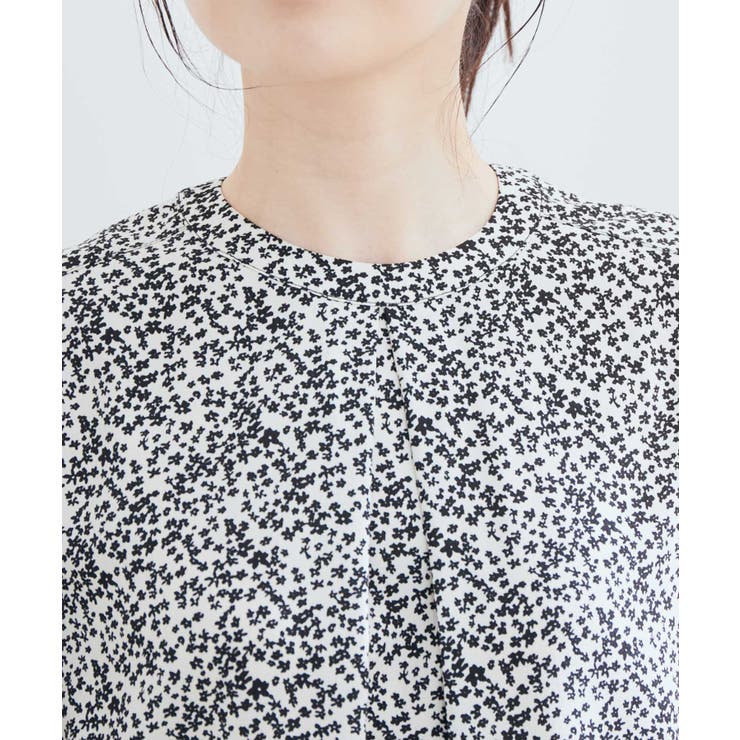 花柄＆無地スタンドネックパイピングスリーブブラウス | VIS  | 詳細画像22 