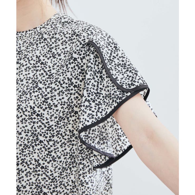 花柄＆無地スタンドネックパイピングスリーブブラウス | VIS  | 詳細画像23 