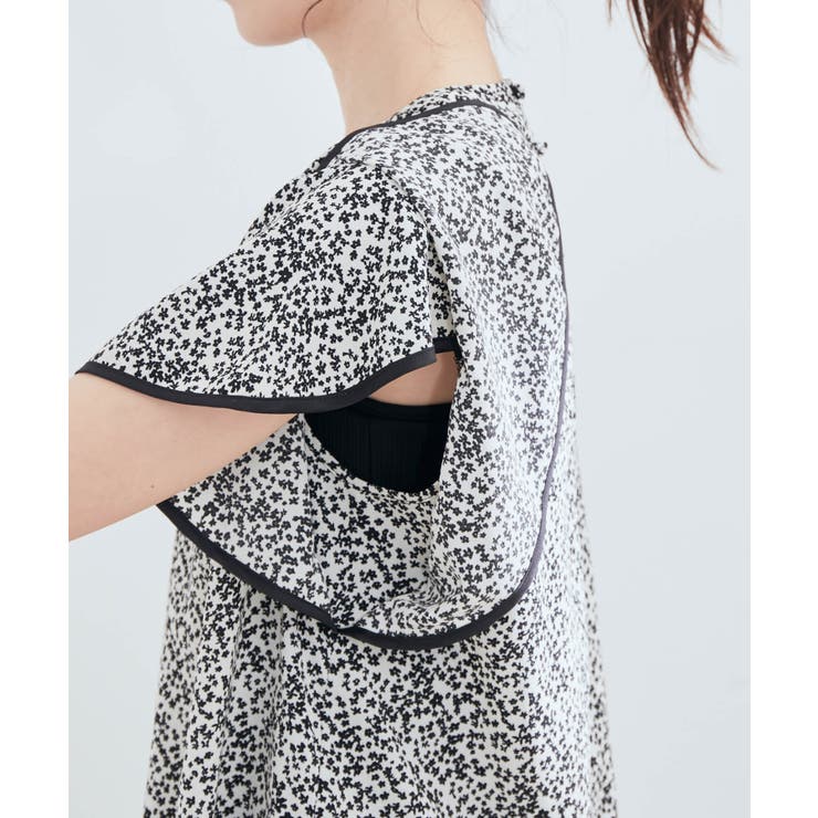 花柄＆無地スタンドネックパイピングスリーブブラウス | VIS  | 詳細画像24 