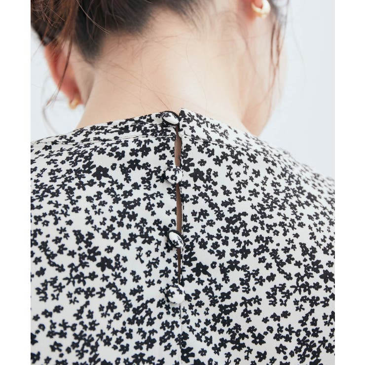 花柄＆無地スタンドネックパイピングスリーブブラウス | VIS  | 詳細画像26 