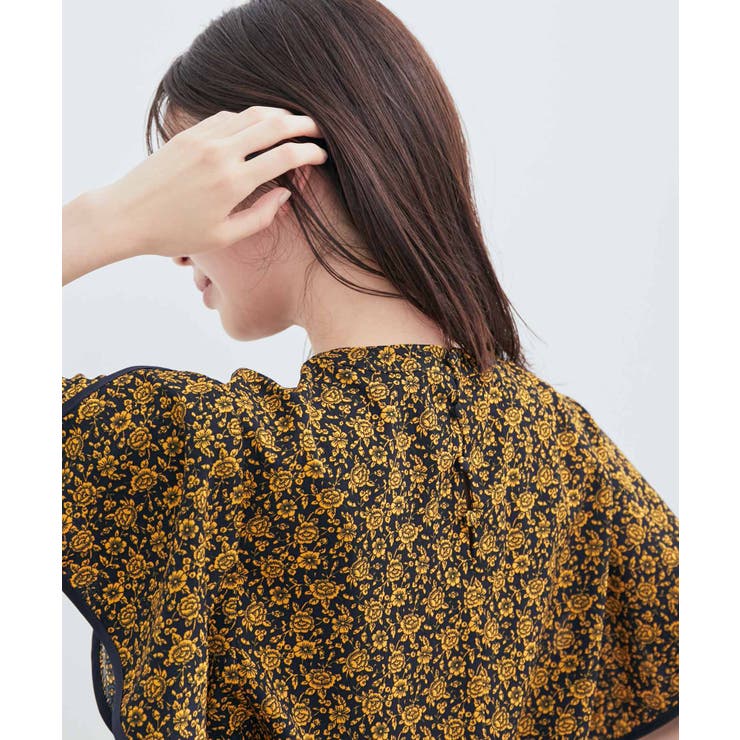 花柄＆無地スタンドネックパイピングスリーブブラウス | VIS  | 詳細画像3 