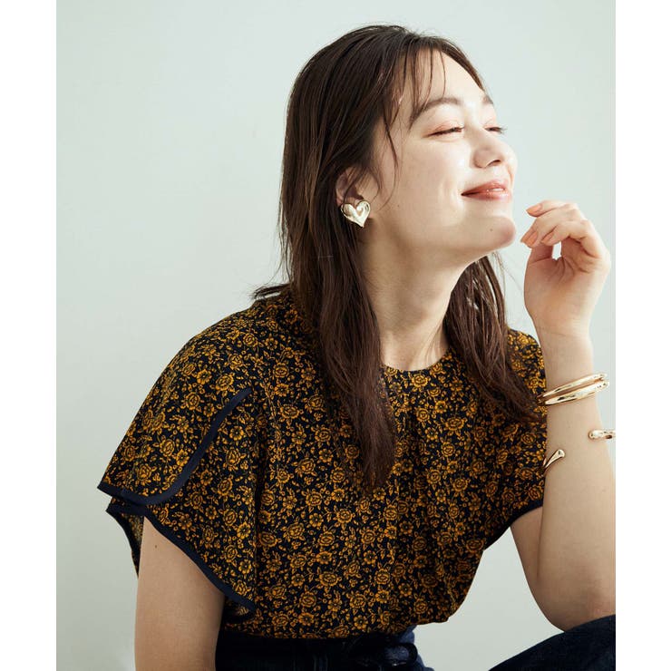 花柄＆無地スタンドネックパイピングスリーブブラウス | VIS  | 詳細画像31 