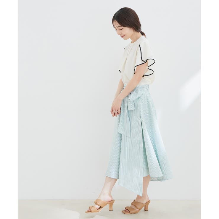 花柄＆無地スタンドネックパイピングスリーブブラウス | VIS  | 詳細画像9 