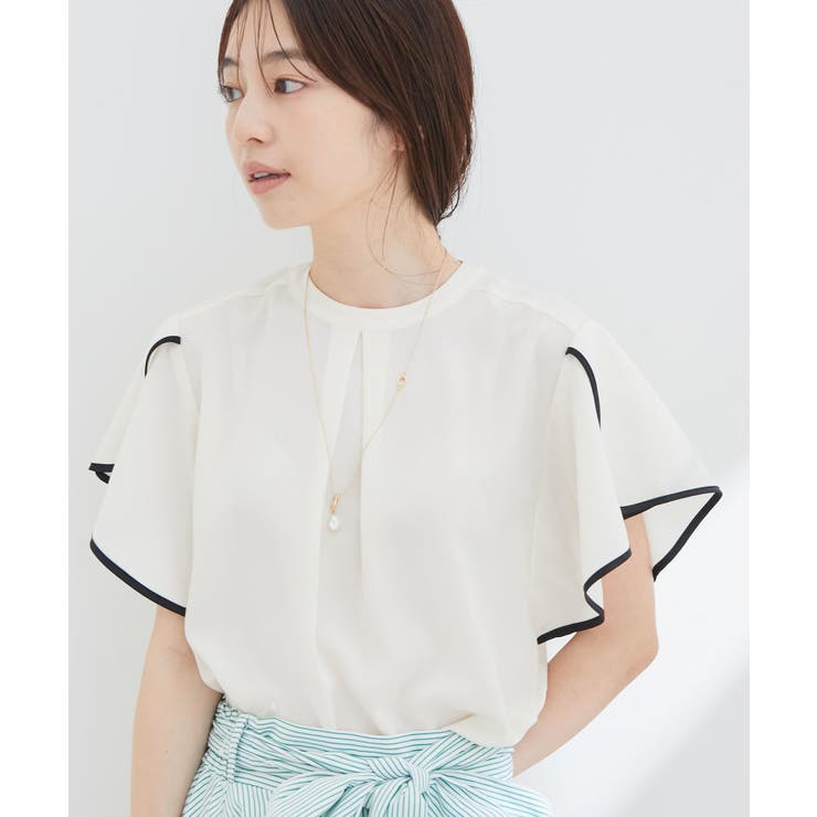 キナリ(16) | 花柄＆無地スタンドネックパイピングスリーブブラウス | VIS 