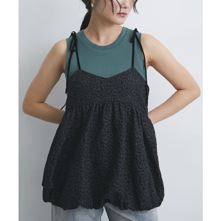 ブラック(01) | ジャガードバルーンリボンキャミソール | VIS 