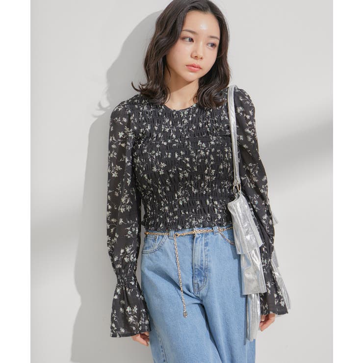 【セットアップ対応】花柄シャーリングブラウス | VIS  | 詳細画像13 