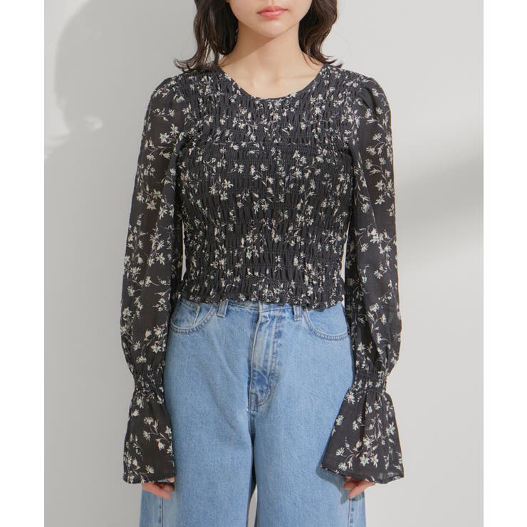 【セットアップ対応】花柄シャーリングブラウス | VIS  | 詳細画像15 