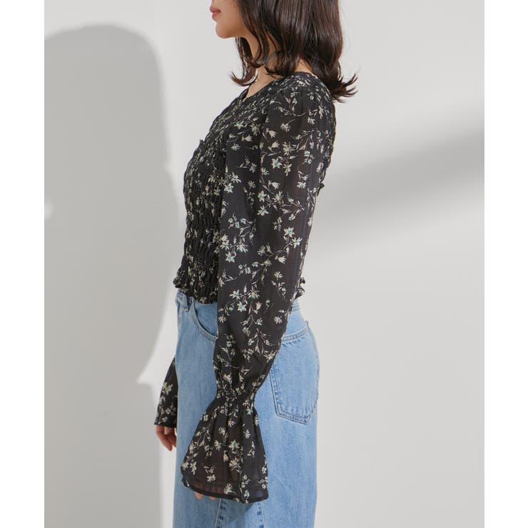 【セットアップ対応】花柄シャーリングブラウス | VIS  | 詳細画像16 