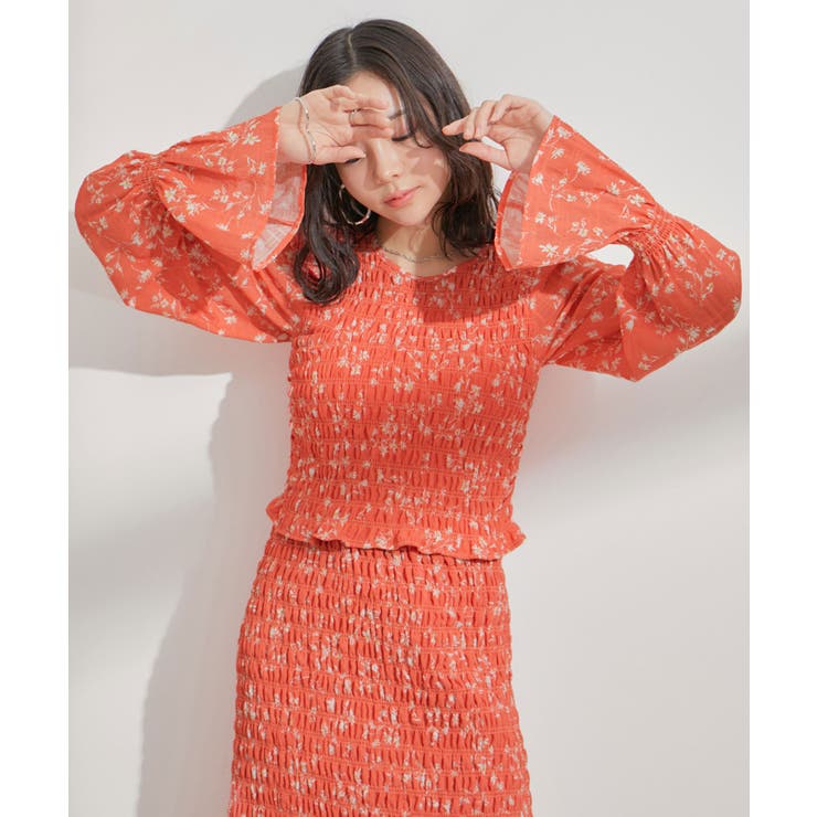 【セットアップ対応】花柄シャーリングブラウス | VIS  | 詳細画像2 