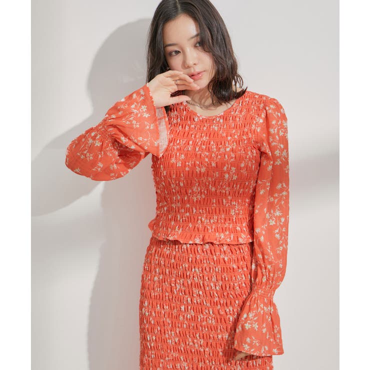 【セットアップ対応】花柄シャーリングブラウス | VIS  | 詳細画像3 