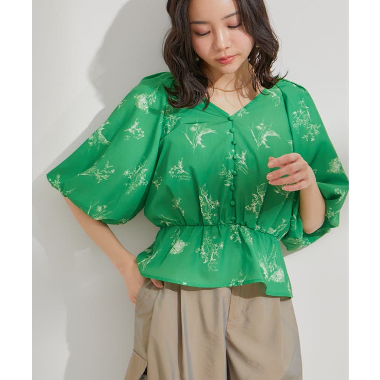 グリーン系(35) | バルーンスリーブVネックブラウス | VIS 
