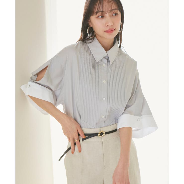 ライトグレー(08) | 【洗える】オーバーサイズピンタックシャツ | VIS 