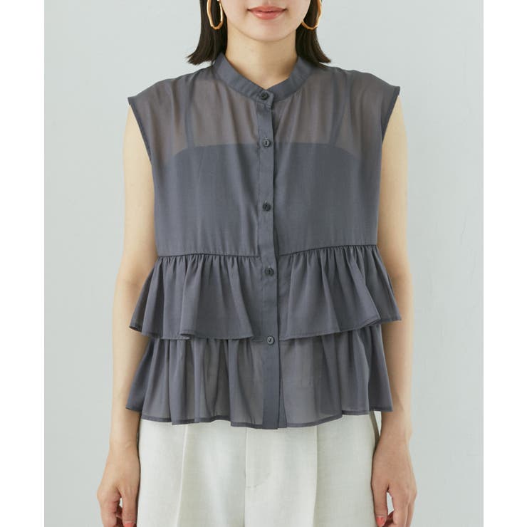 【洗える】シアーフリルブラウス | VIS  | 詳細画像12 