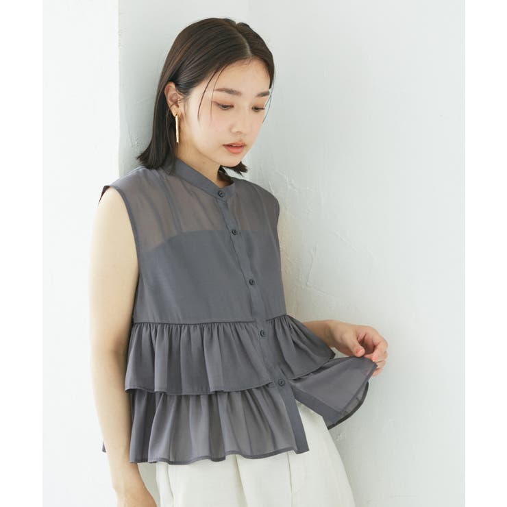 【洗える】シアーフリルブラウス | VIS  | 詳細画像9 
