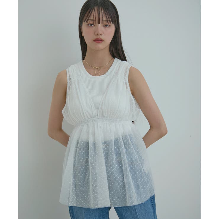 ホワイト(10) | フロッキードットチュールチュニック | VIS 