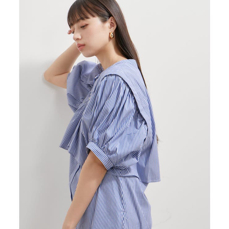 洗える】ラインストーンシャツチュニックブラウス[品番