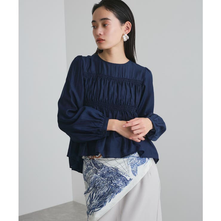 ネイビー(40) | 【洗える】シャーリングブラウス | VIS 