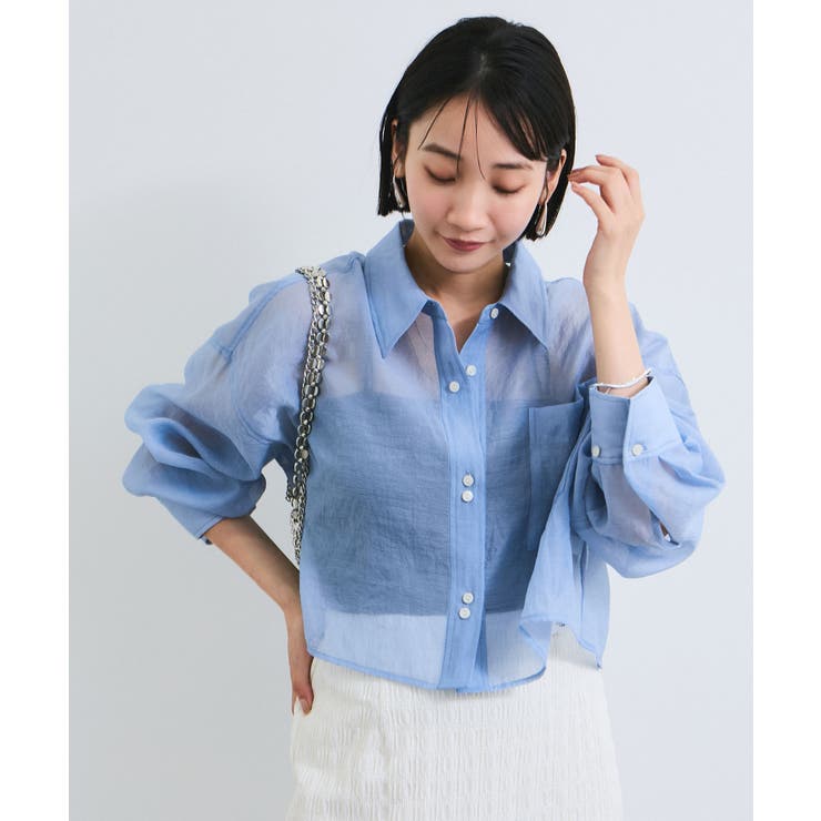 ブルー系(45) | シアー＆チェックショート丈シャツ | VIS 