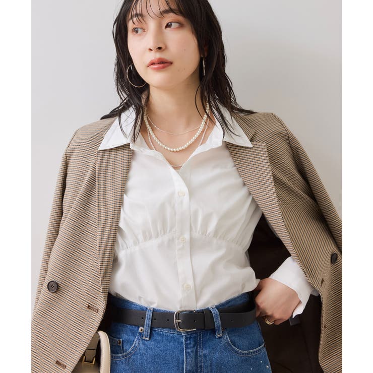 無地＆ストライプダブルカラーウエスト切り替えシャツ | VIS  | 詳細画像18 