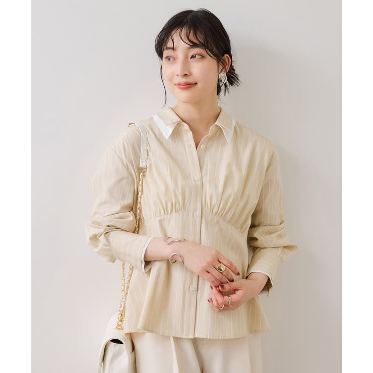 無地＆ストライプダブルカラーウエスト切り替えシャツ | VIS  | 詳細画像3 