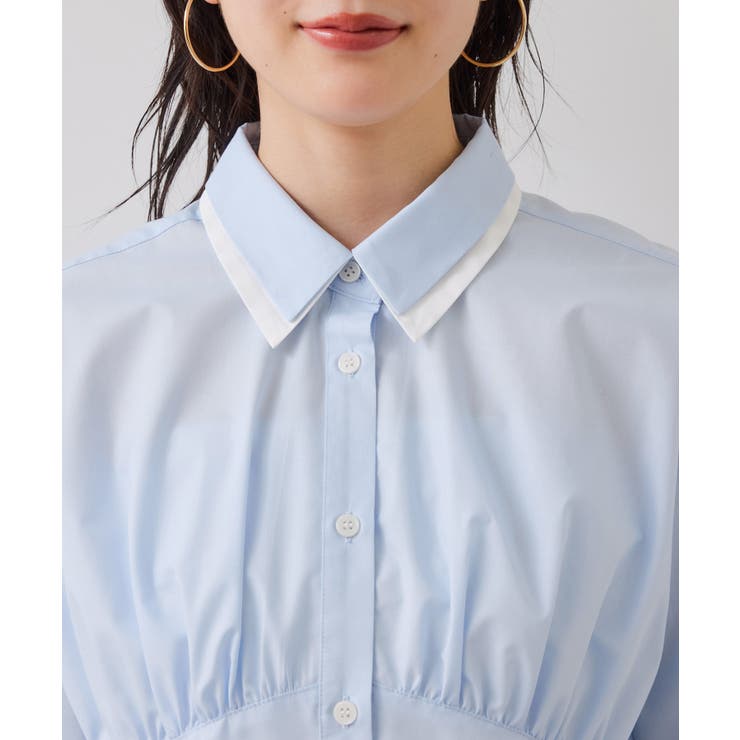 無地＆ストライプダブルカラーウエスト切り替えシャツ | VIS  | 詳細画像30 