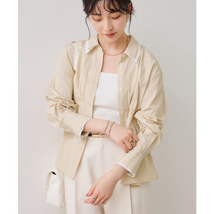 無地＆ストライプダブルカラーウエスト切り替えシャツ | VIS  | 詳細画像7 