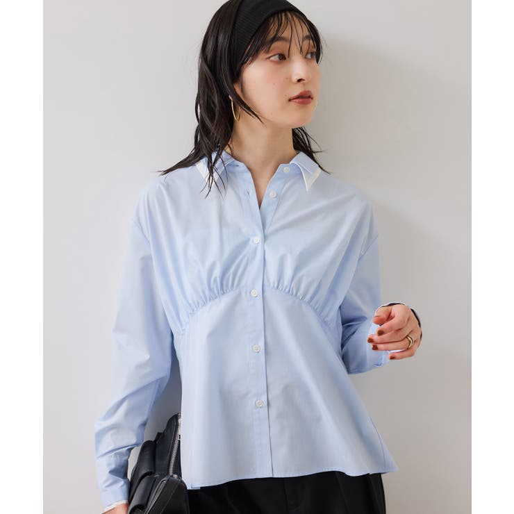 サックス(48) | 無地＆ストライプダブルカラーウエスト切り替えシャツ | VIS 