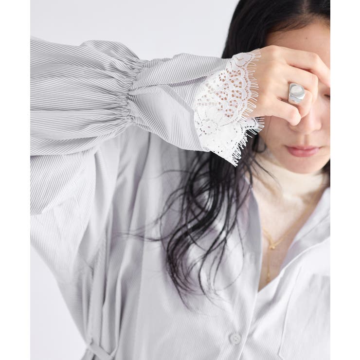 グレー(07) | レーススリーブAラインシャツ | VIS 