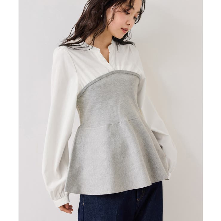 グレー(07) | ペプラムニットドッキングブラウス | VIS 