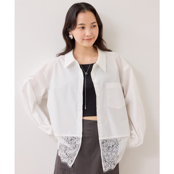 オフホワイト(15) | 裾レースドッキングシャツ | VIS 