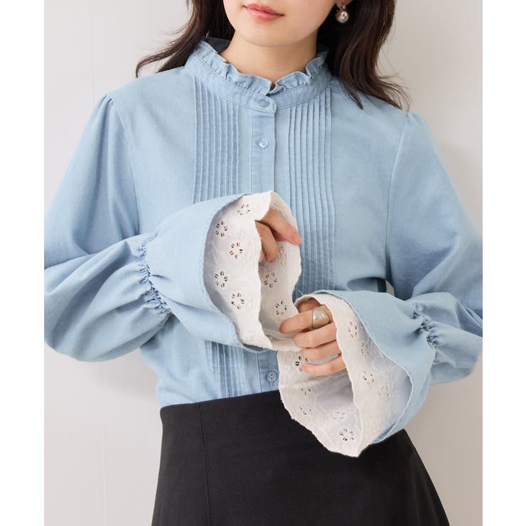 サックス(48) | レイヤードレーススリーブブラウス | VIS 