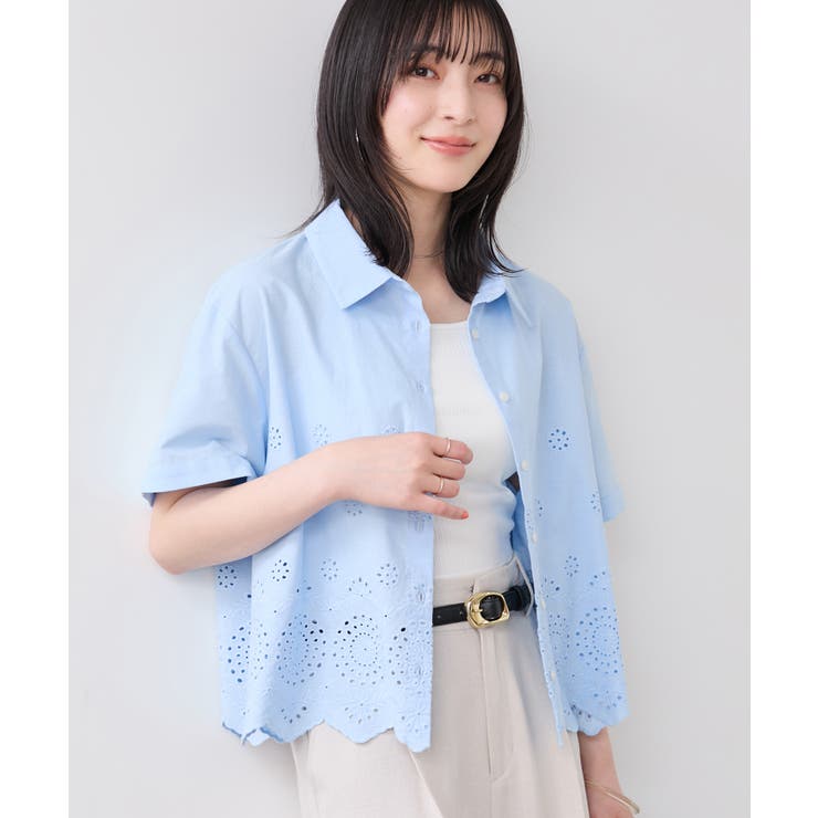 サックス(48) | カットワークハーフスリーブシャツ | VIS 